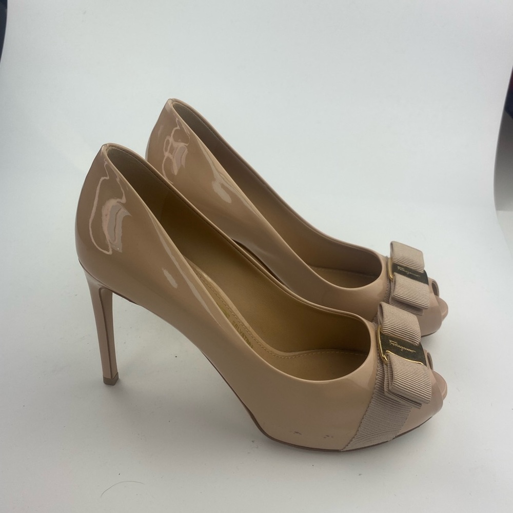 Salvatore Ferragamo Bow Peep Toe Pump